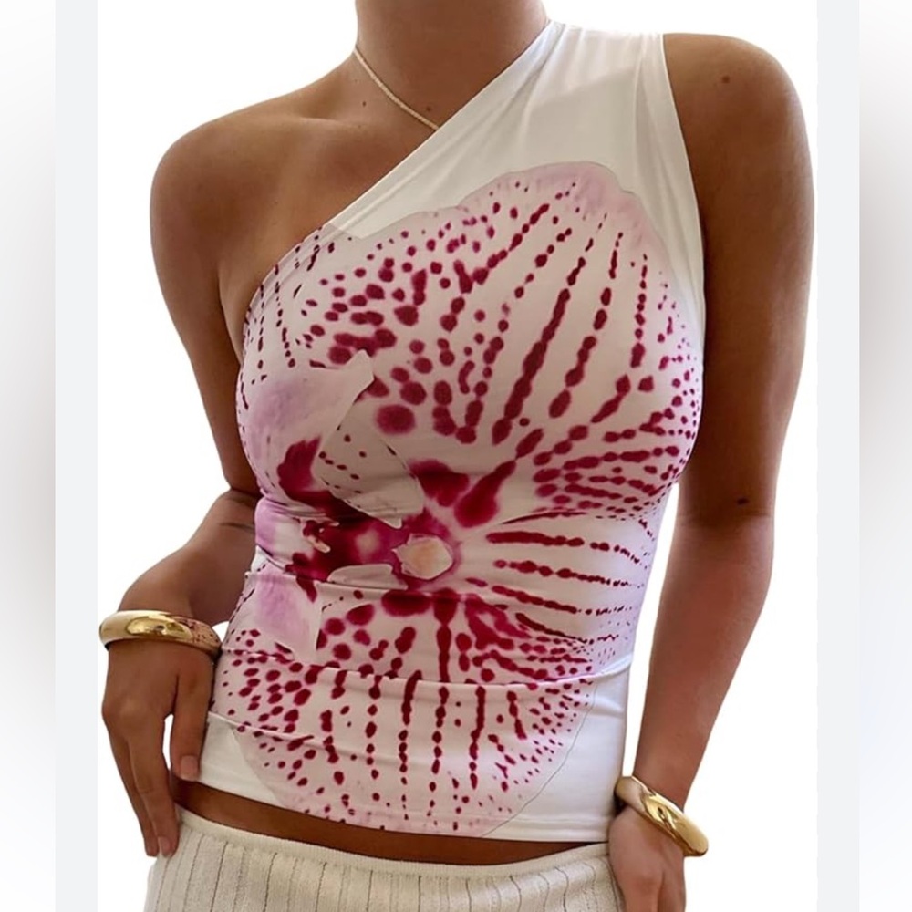 Floral Print One Shoulder Crop Top